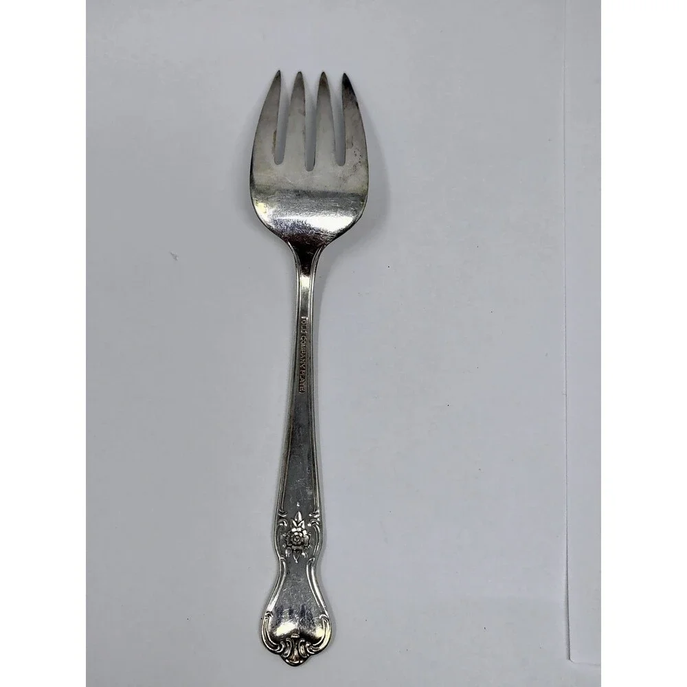 Old Company Plate Signature Rose Serving Spoon & Meat Fork 8” Mono S